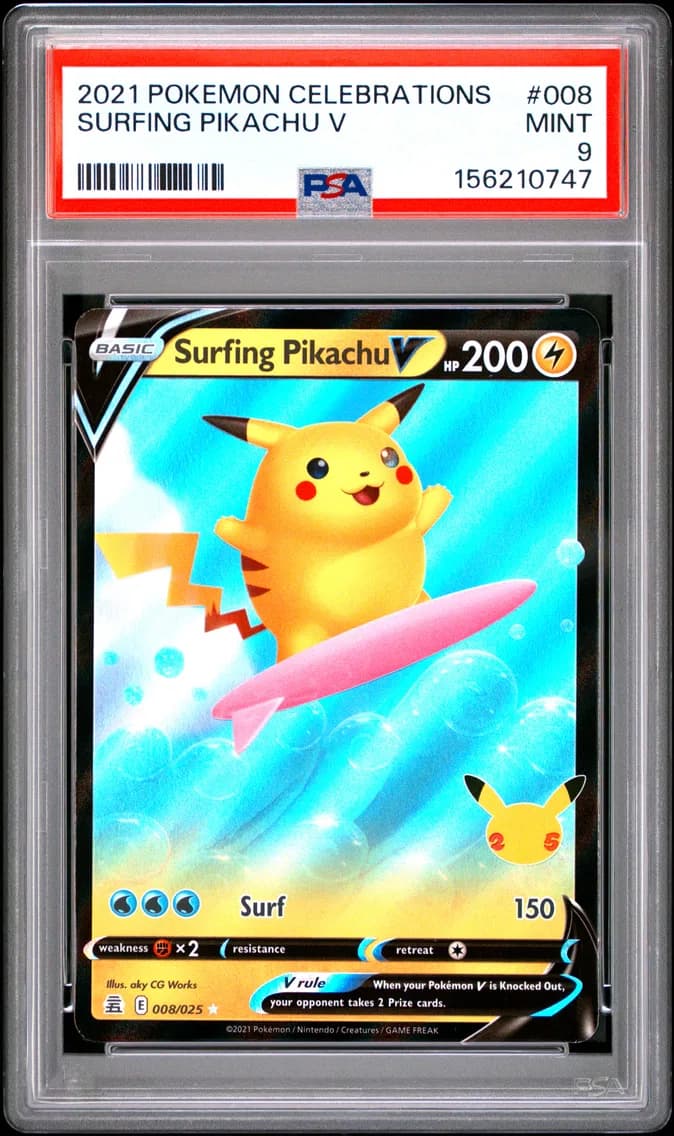 Surfing Pikachu V, PSA 9