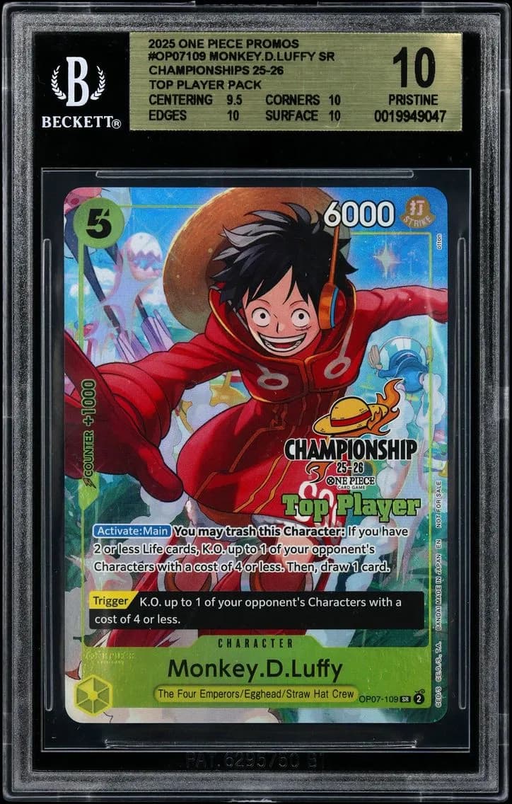 Monkey.D.Luffy SR/(Championships 25-26 Top Player Pack) BGS 10 One Piece Card Game Promos, BGS 10