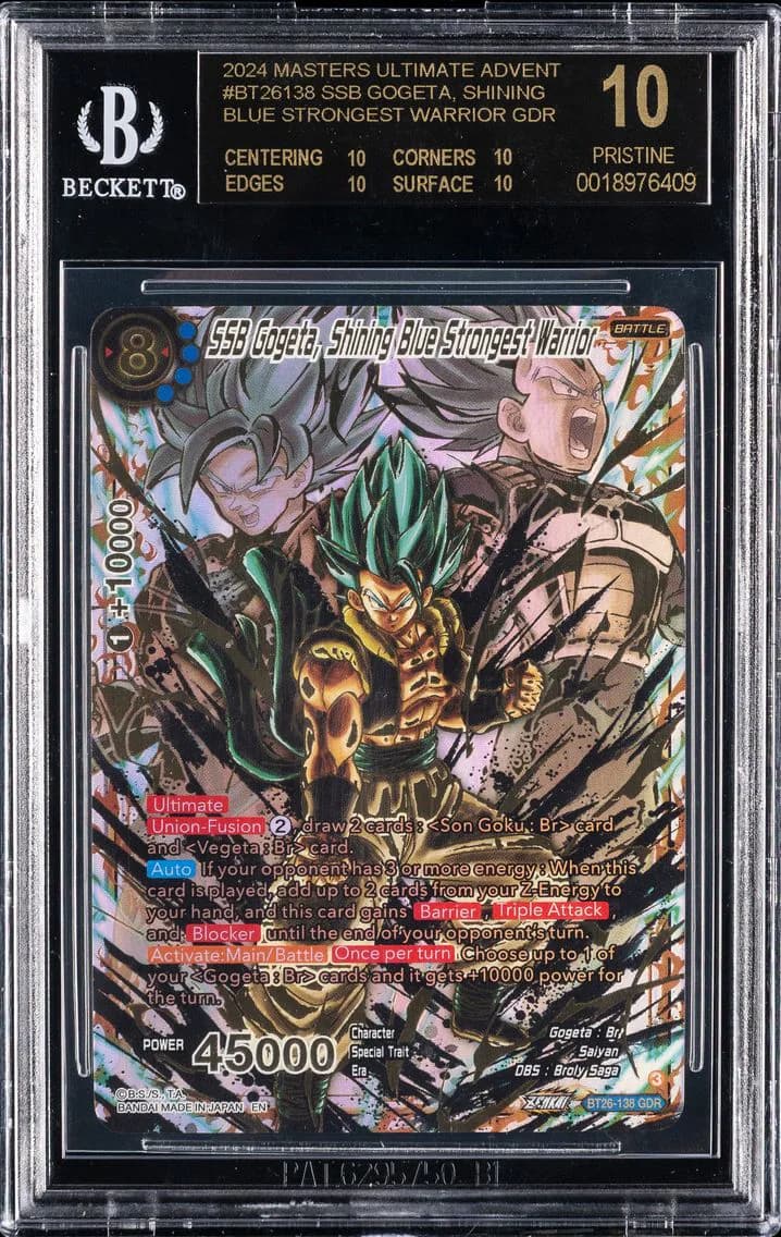 SSB Gogeta, Shining Blue Strongest Warrior BGS 10 Black Label Dragon Ball Super Card Game Masters Series 26 Ultimate Advent, BGS Pristine 10