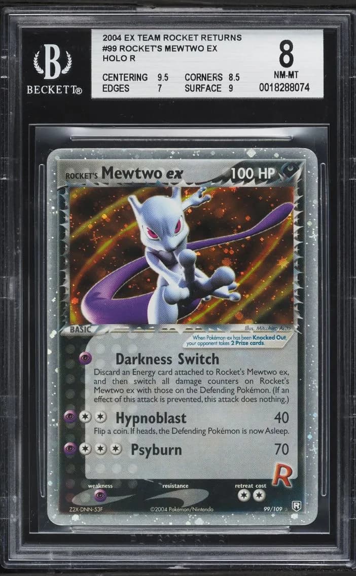 Pokemon EX Team Rocket Returns Holo Rocket's Mewtwo EX #99, BGS 8