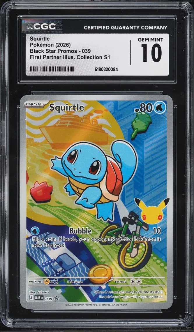Pokemon Mega Promo First Partner Illustration S1 Full Art Squirtle #39, CGC 10