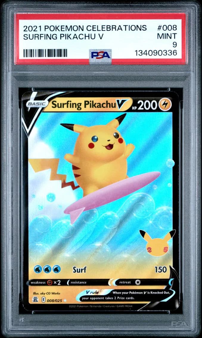 Surfing Pikachu V, PSA 9