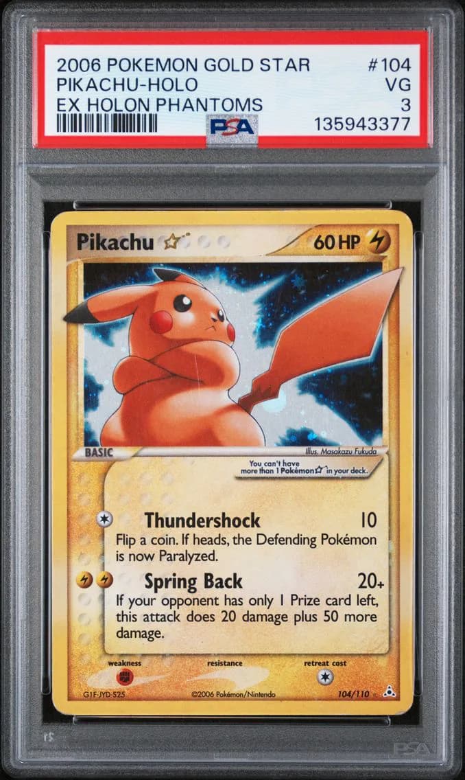 Pikachu-Holo Gold Star, PSA 3
