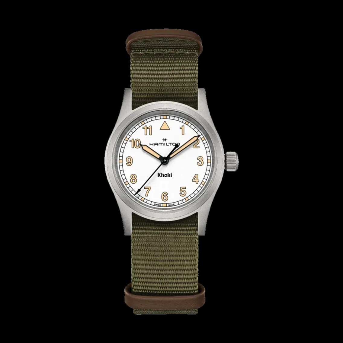 Hamilton Khaki Field Quartz 33mm - White on One-Piece Textile Strap, TEDDY BALDASSARRE 10