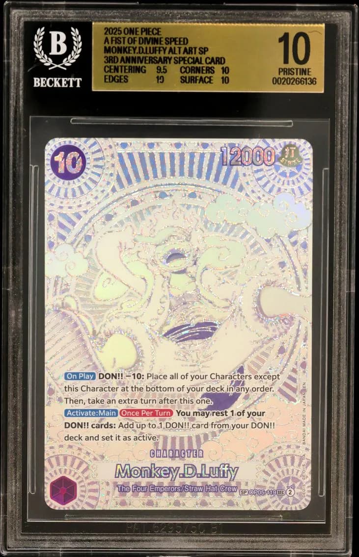 Monkey D. Luffy Alt Art SP 3rd Anniversary Special Card, BGS Pristine 10