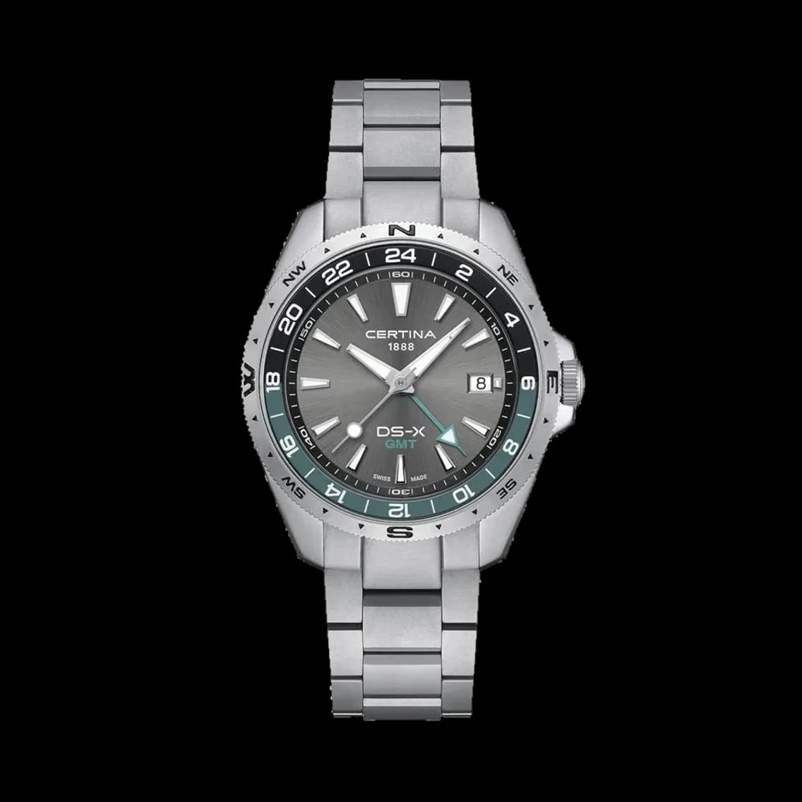 Certina DS-X "New DS Concept Extreme Shock Resistance" GMT Quartz 41mm - Grey w/ Green Bezel on Bracelet, TEDDY BALDASSARRE 10