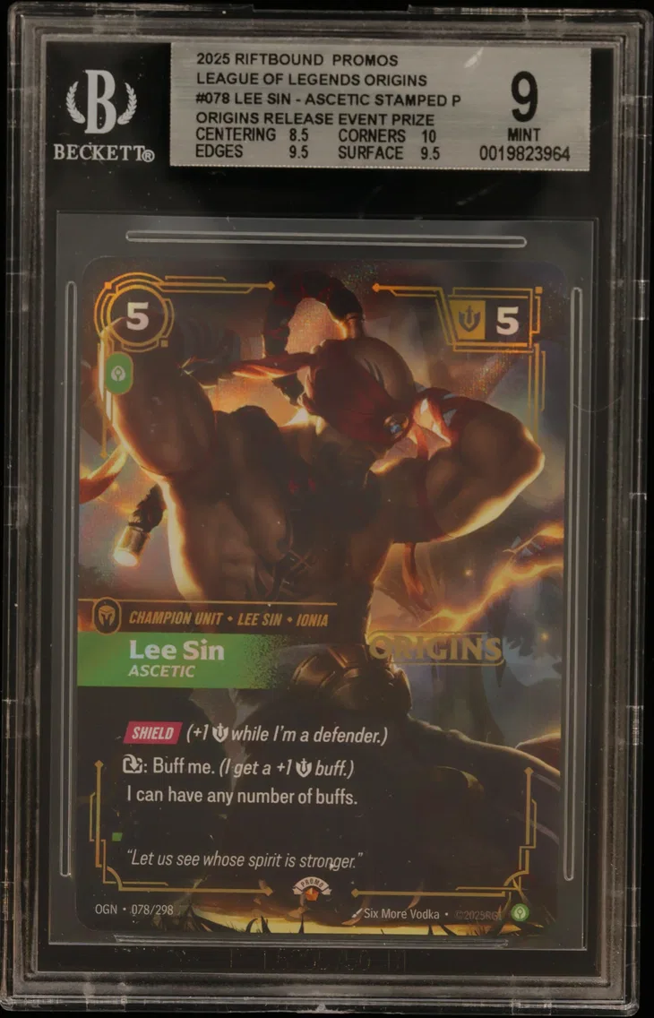 Lee Sin - Ascetic STAMP P/(Origins Release Event Prize Pack) BGS 9 Riftbound: League of Legends TCG Origins Promos, BGS 9