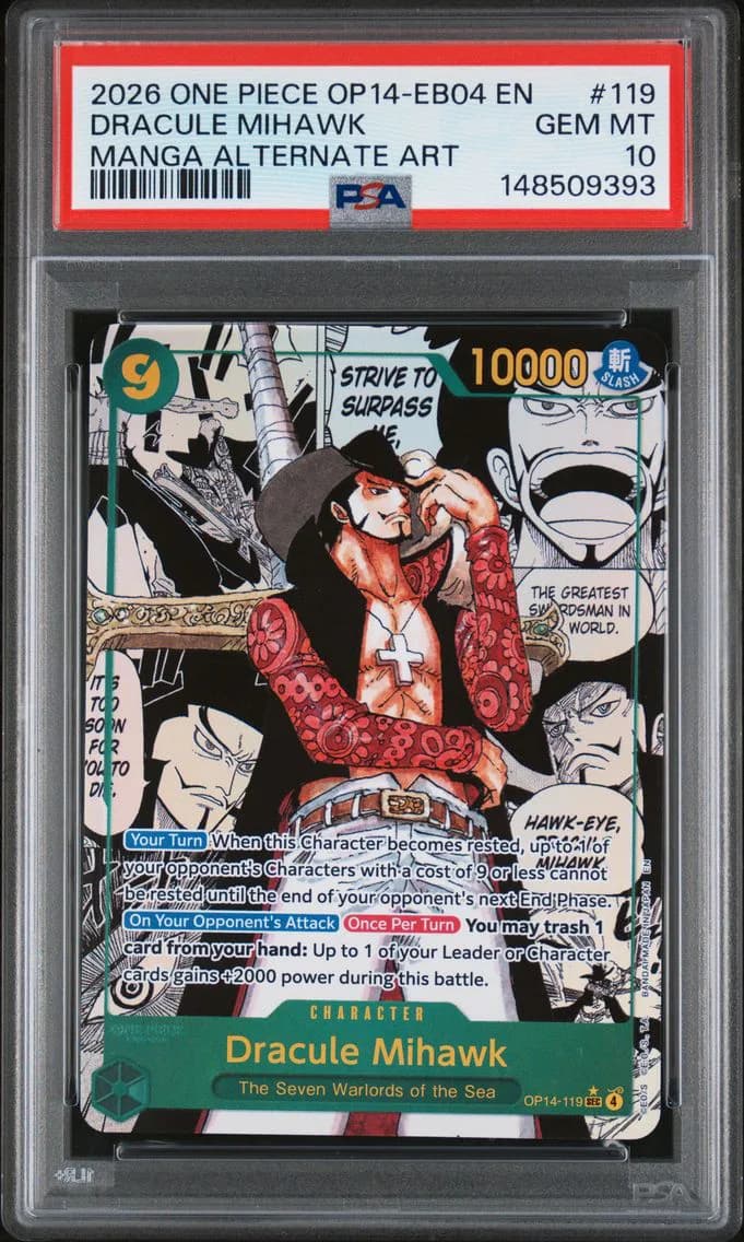 Dracule Mihawk Manga Alternate Art, PSA 10
