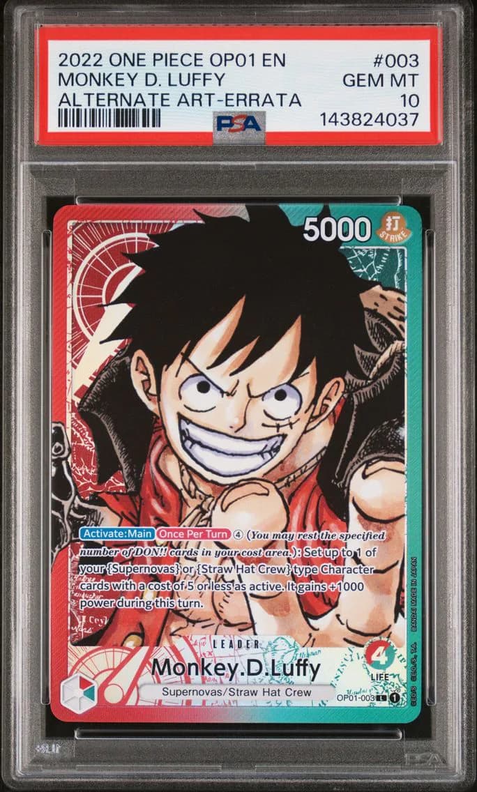 Monkey D. Luffy Alternate Art-Errata, PSA 10