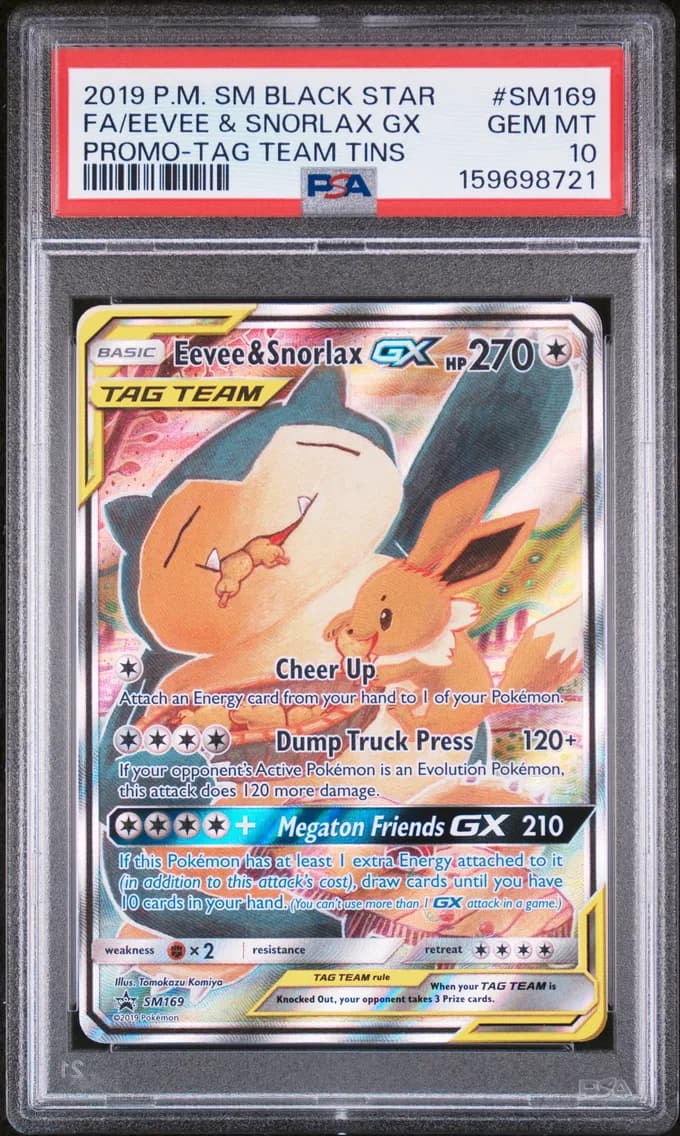 Full Art/Eevee & Snorlax GX, PSA 10