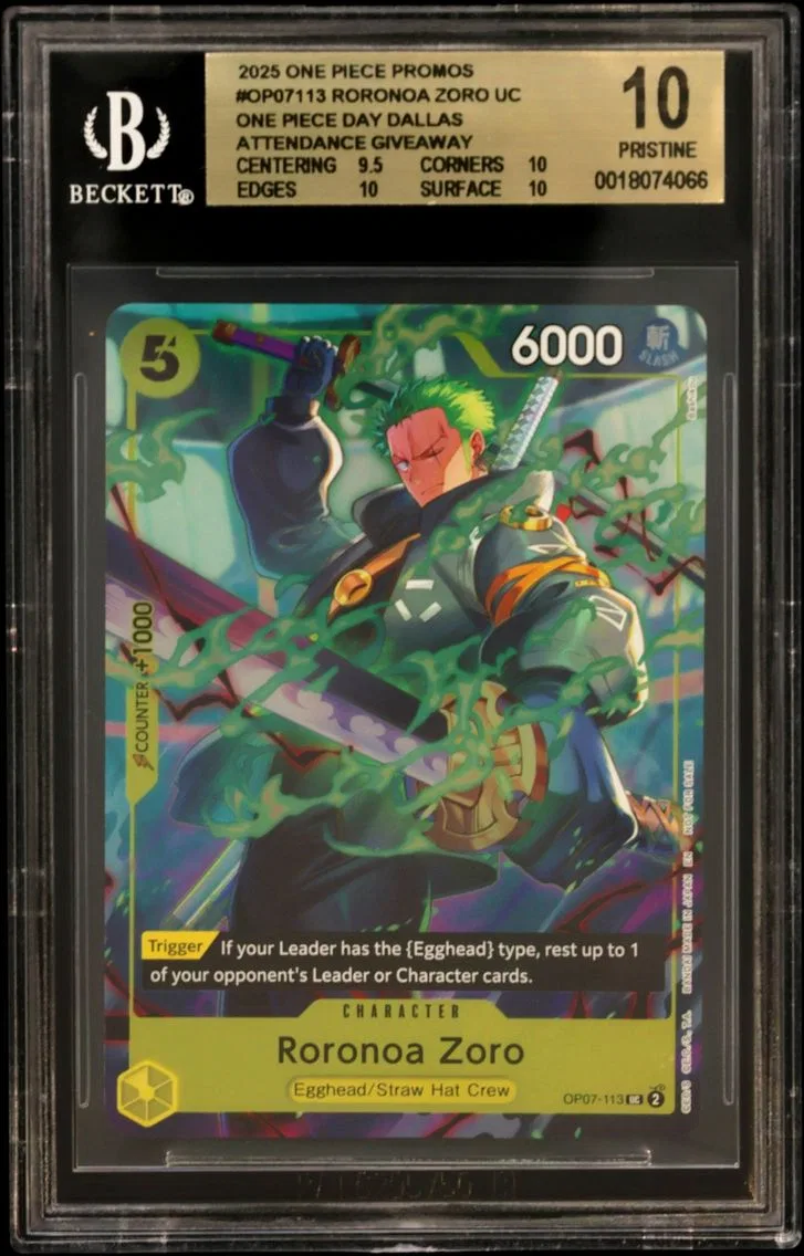Roronoa Zoro UC/(ONE PIECE DAY Dallas Attendance Giveaway) BGS 10 One Piece Card Game Promos, BGS 10
