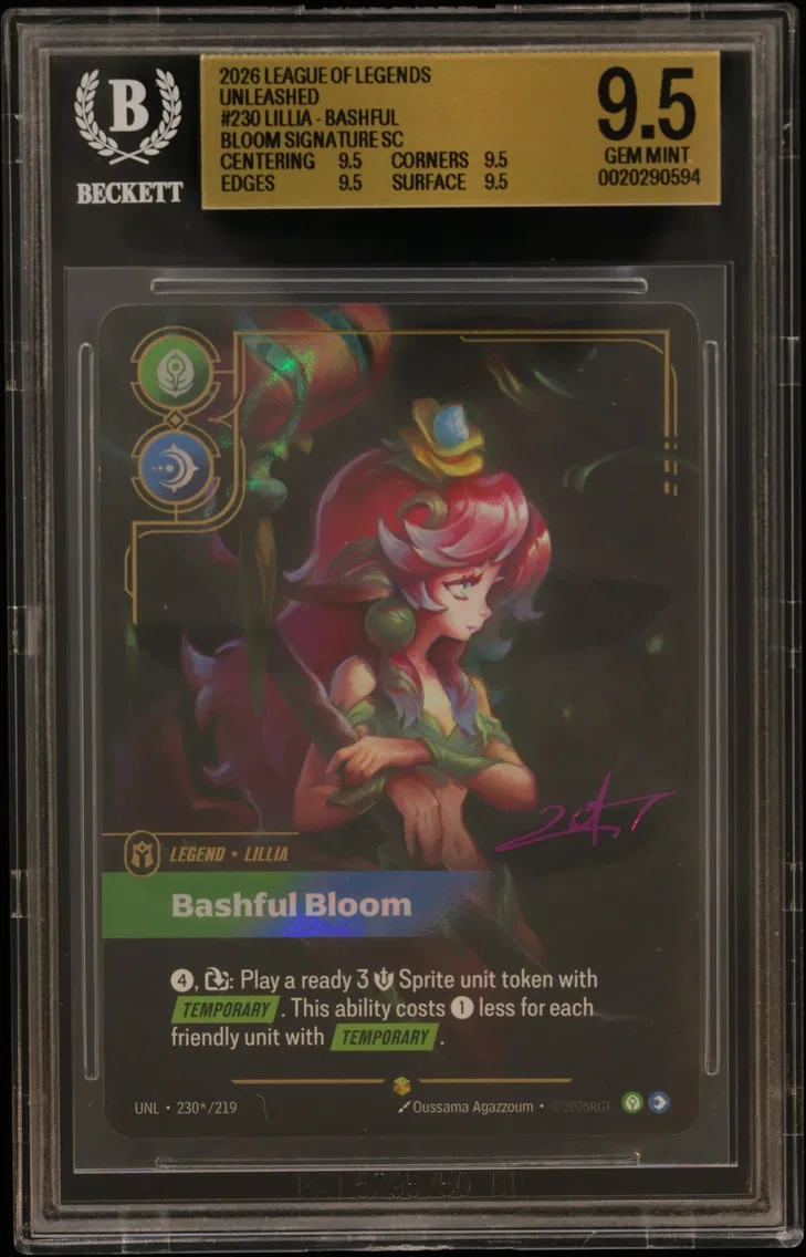 Lillia - Bashful Bloom SIGNATURE SC BGS 9.5 Riftbound: League of Legends TCG Unleashed, BGS 9.5
