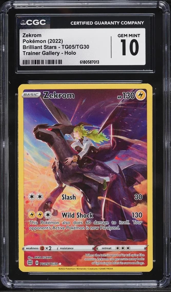 Pokemon Sword & Shield Brilliant Stars Full Art Zekrom #TG05, CGC 10