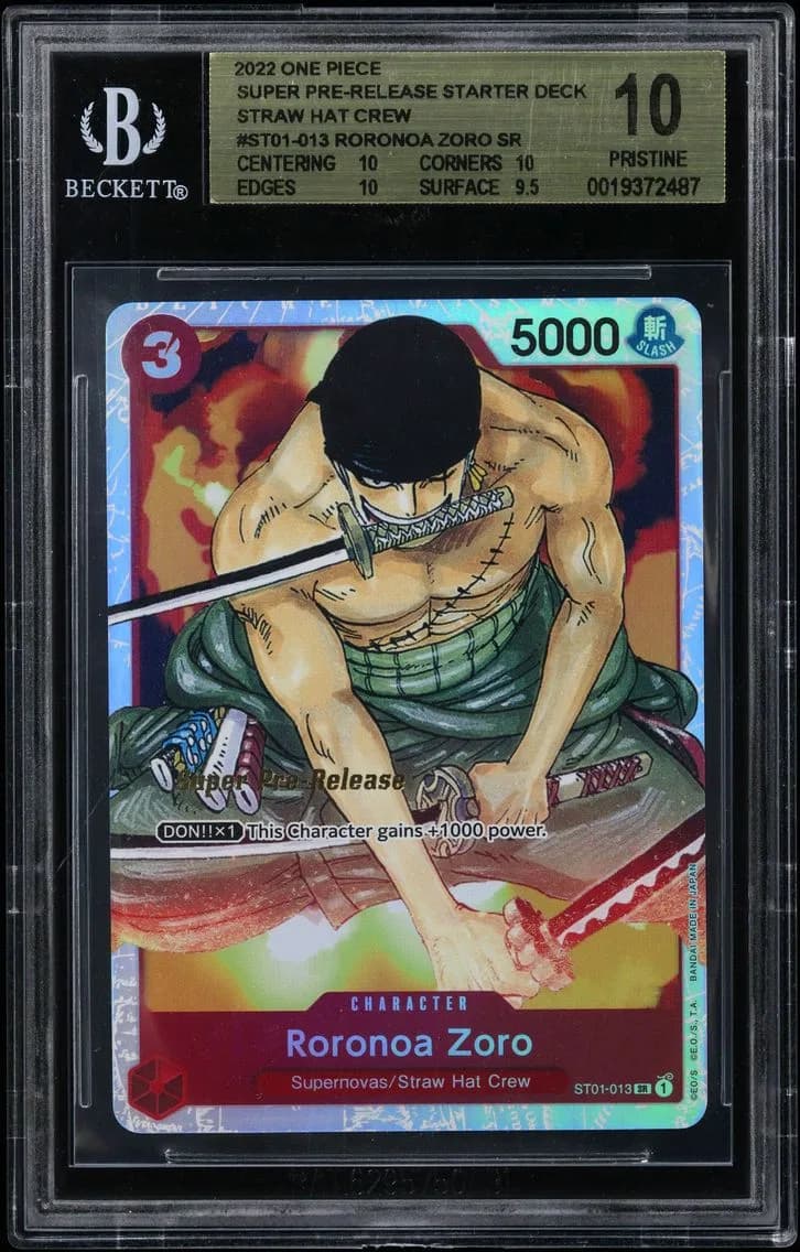 Roronoa Zoro SR BGS 10 One Piece Card Game Super Pre-Release Starter Deck Straw Hat Crew, BGS 10