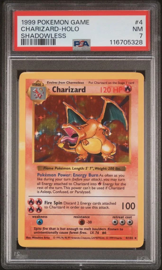 Charizard-Holo Shadowless, PSA 7