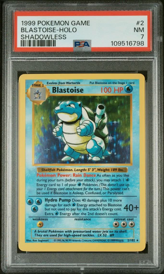 Blastoise-Holo Shadowless, PSA 7