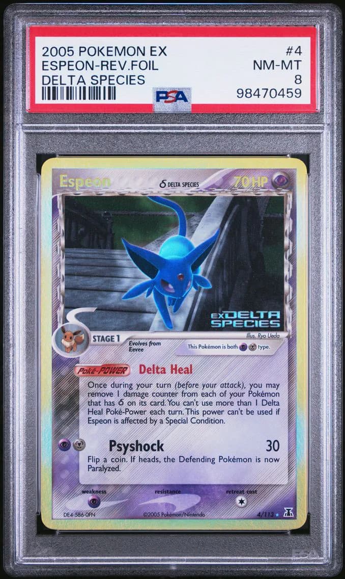 Espeon-Reverse Foil, PSA 8