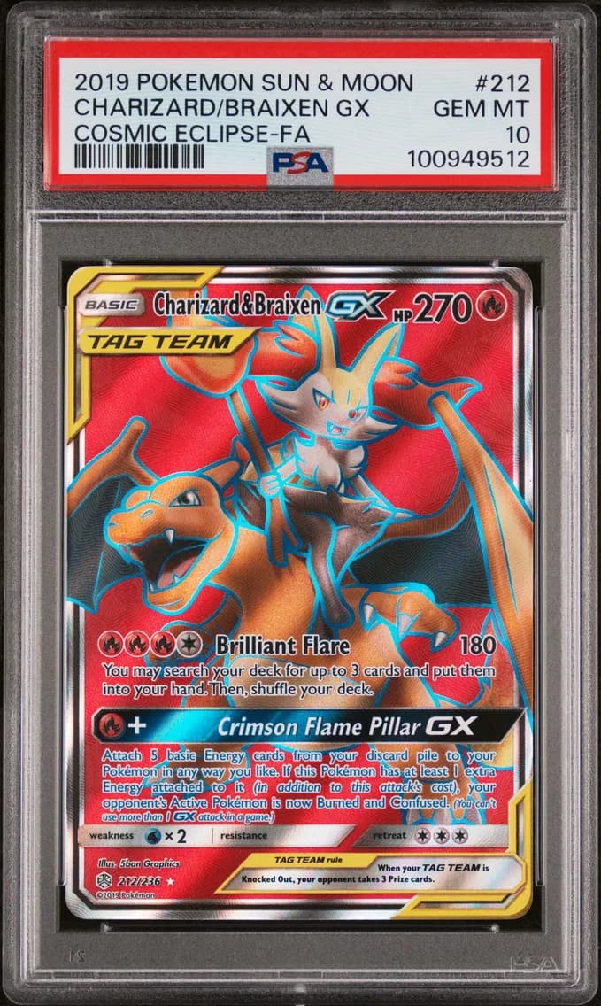 Full Art/Charizard & Braixen GX, PSA 10