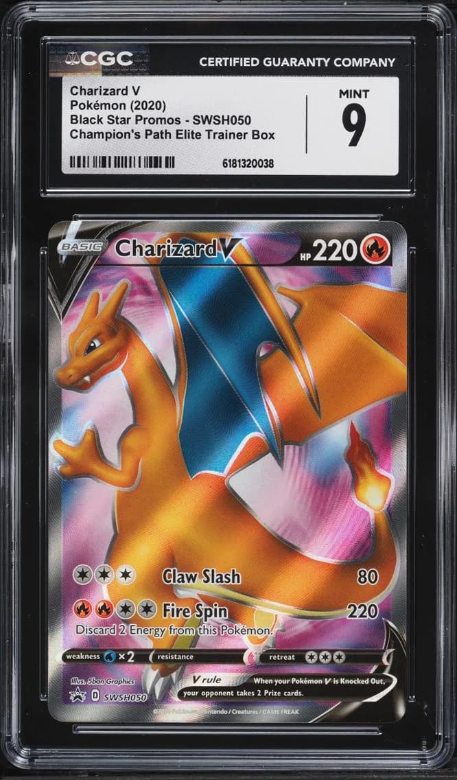 Pokemon SWSH Promo Champion's Path ETB Full Art Charizard V #SWSH050, CGC 9