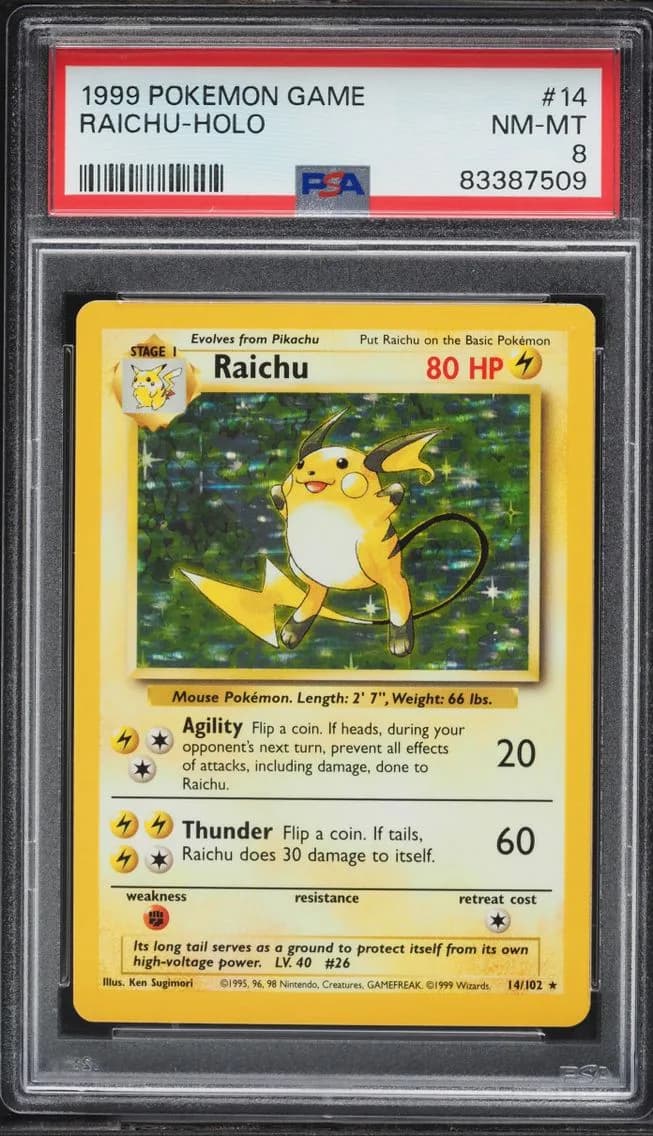 Base Set Holo Raichu NM-MT, PSA 8