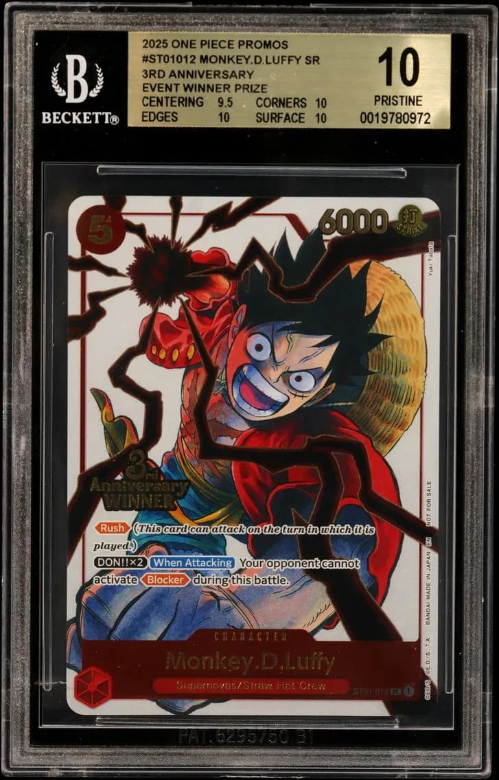 Monkey.D.Luffy SR/(3rd Anniversary Event Winner Prize) BGS 10 One Piece Card Game Promos, BGS 10
