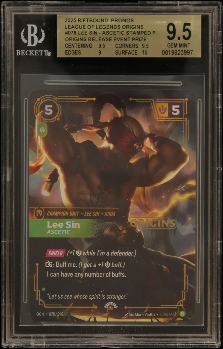 Lee Sin - Ascetic STAMP P/(Origins Release Event Prize Pack) BGS 9.5 Riftbound: League of Legends TCG Origins Promos, BGS 9.5