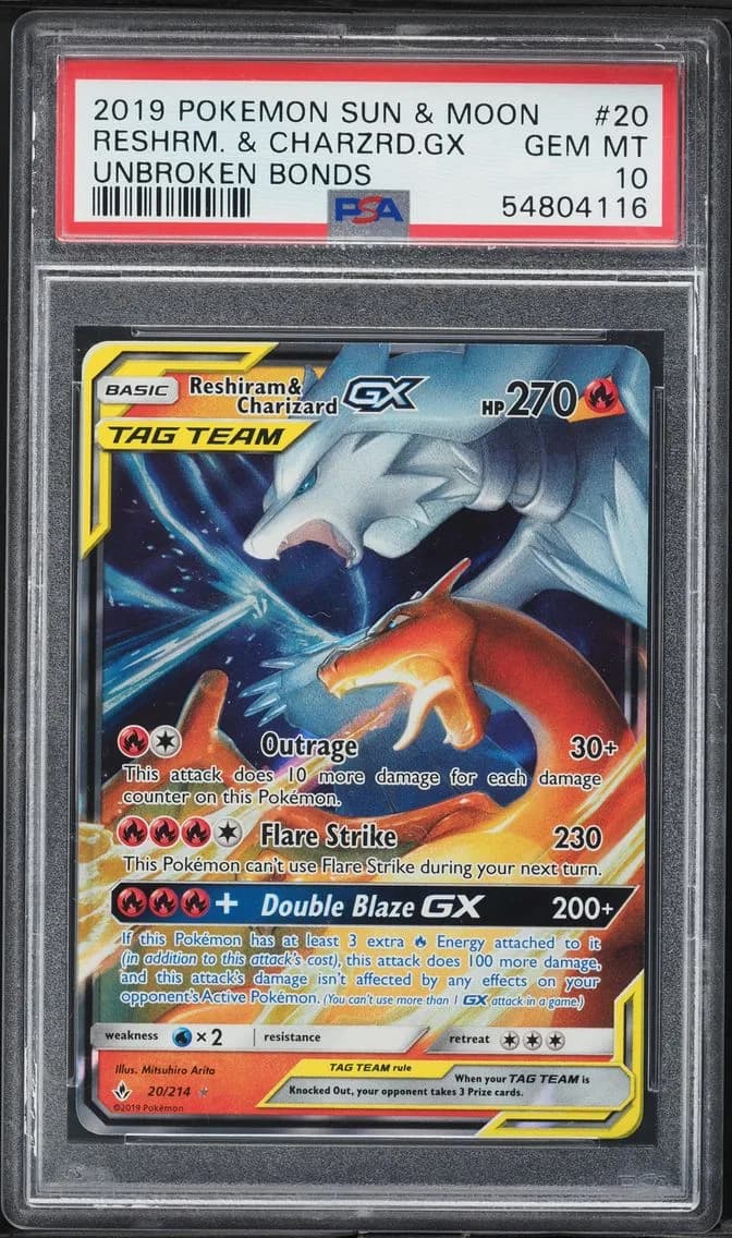 Reshiram & Charizard GX, PSA 10