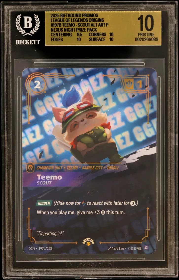 Teemo - Scout ALT ART P/(Nexus Night Prize Pack) BGS 10 Riftbound: League of Legends TCG Origins Promos, BGS 10