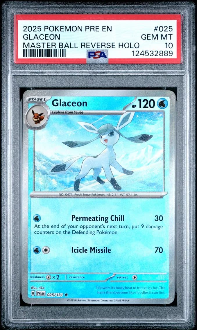 Glaceon Master Ball Reverse Holo, PSA 10