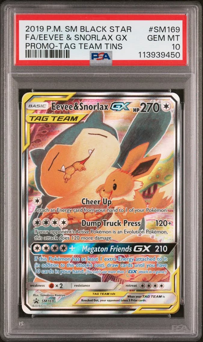 Full Art/Eevee & Snorlax GX, PSA 10