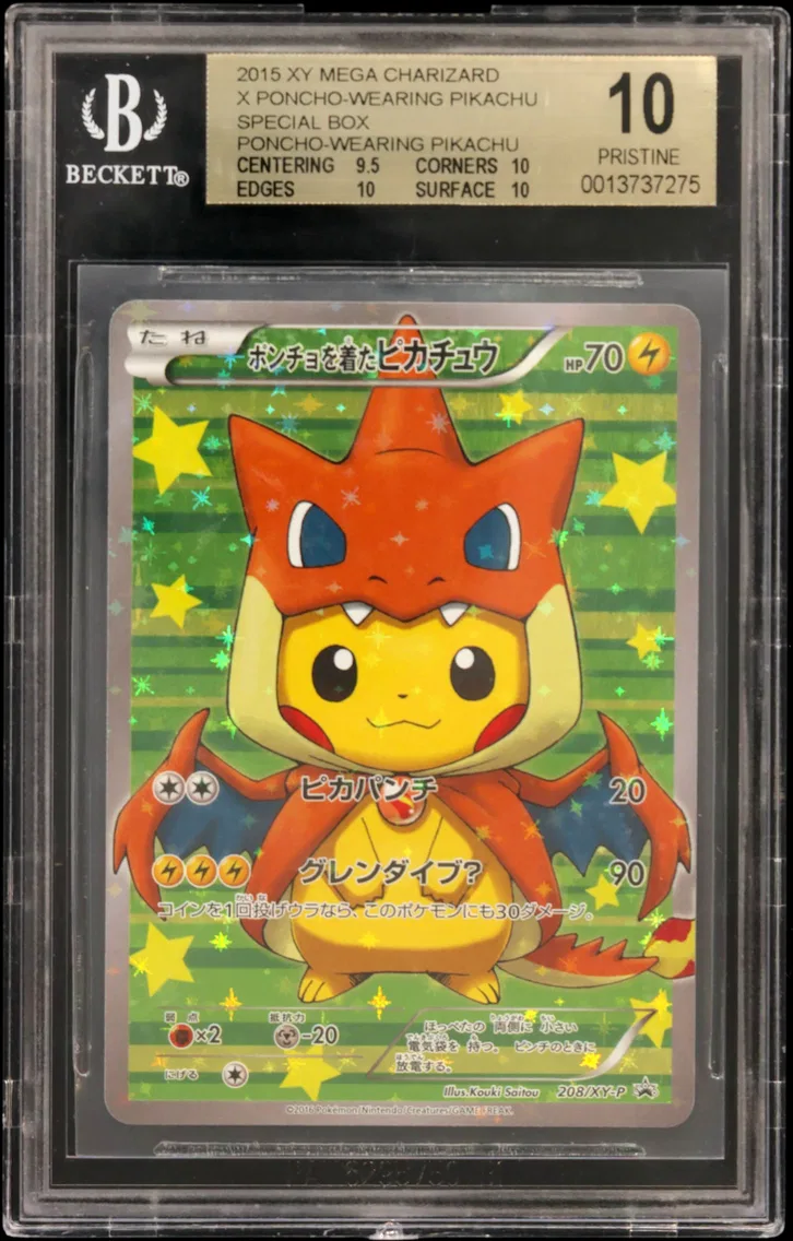 Poncho-wearing Pikachu BGS 10 XY Mega Charizard X Poncho-Wearing Pikachu Special Box, BGS 10