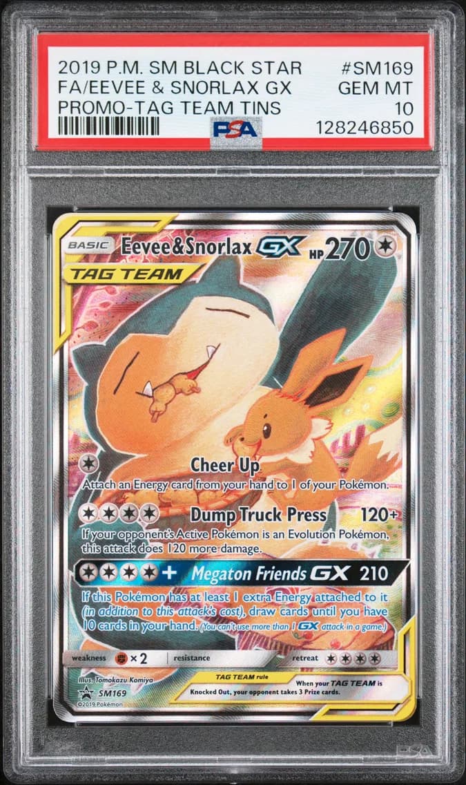 Full Art/Eevee & Snorlax GX, PSA 10