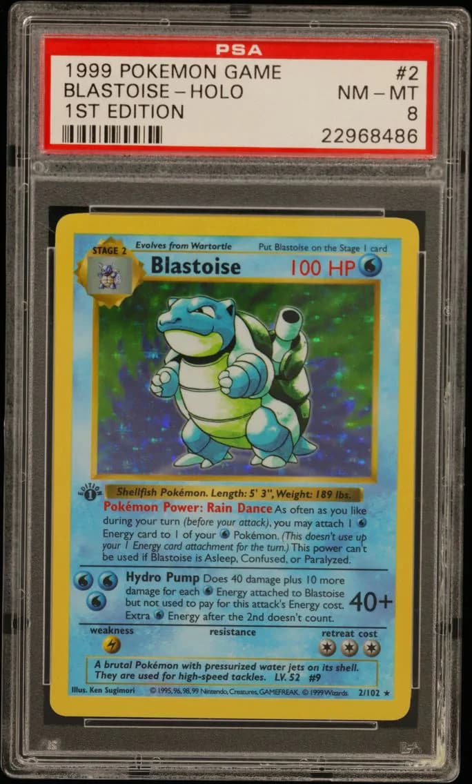 Blastoise-Holo 1st Edition, PSA 8